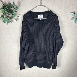 Vintage > Black Crew Neck Chunky Grandpa Sweater Large